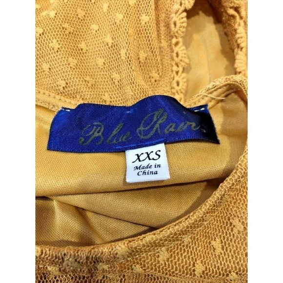 Blue Rain Casual Dress Mustard Yellow Lacy Floral Embroidered Cottage Womens XXS - Picture 3 of 6